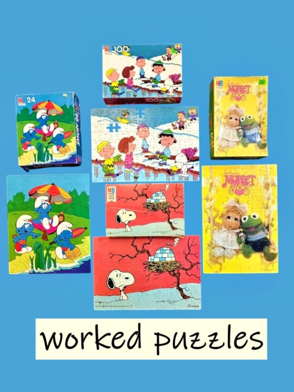 LOT of 4 VTG 1970s 80s Milton Bradley Cartoon Kids Jigsaw Puzzles 24 - 100 Piece